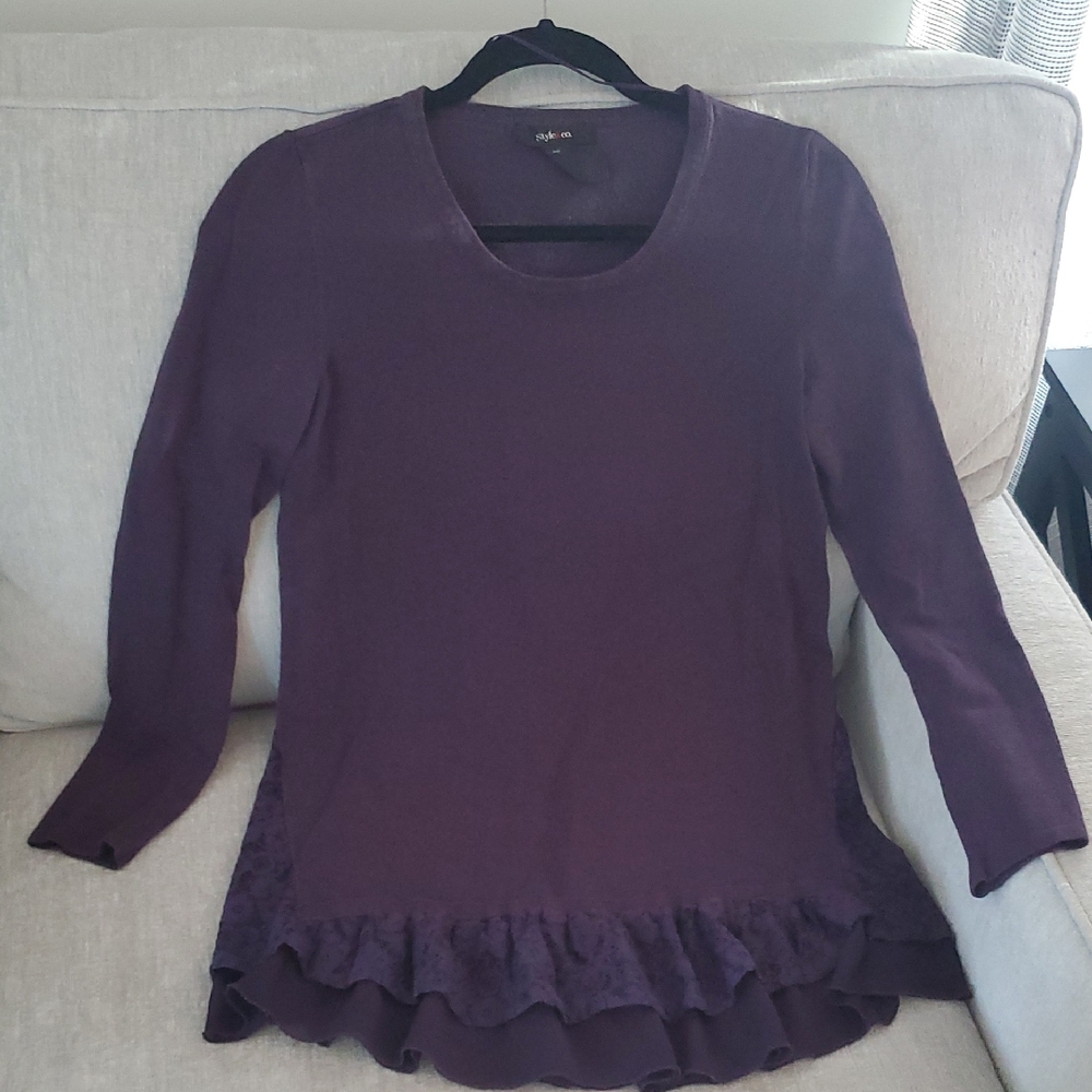Style&Co Purple Long Sleeve With Lace Ruffles